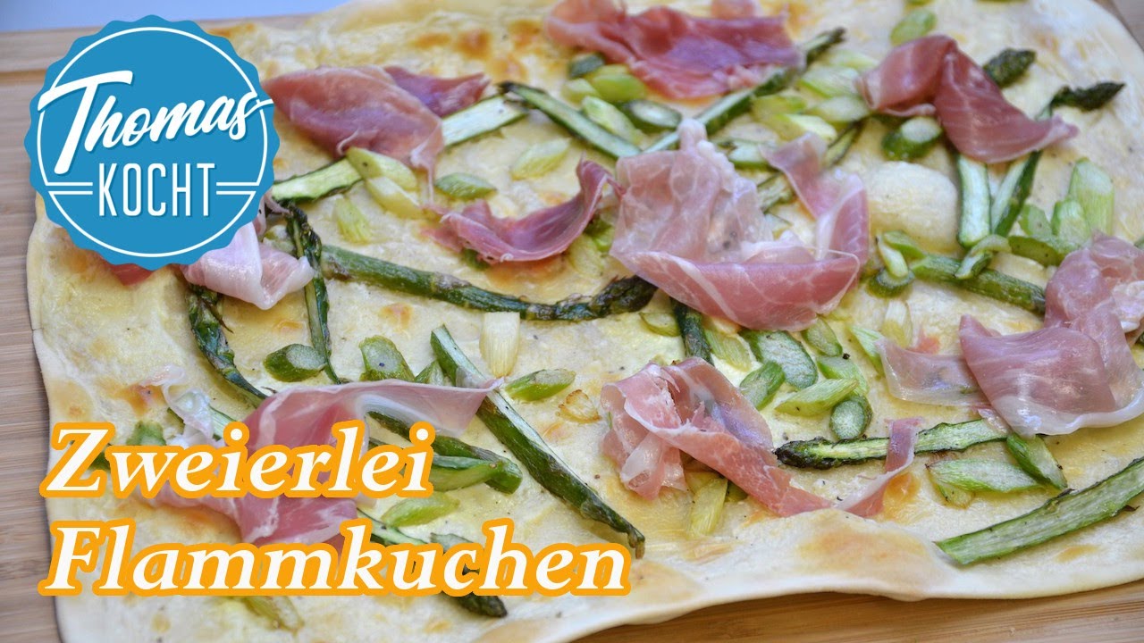 Flammkuchen mit Spargel und Schinken / Birne - Ziegenkäse / Teig ohne Hefe