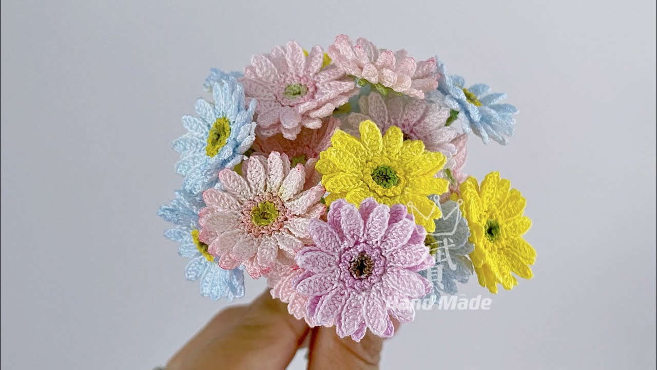Mini colourful Gerberas，Handmade lace flowers，part1 #microcrochet  #knitstagram #miniature #DMC