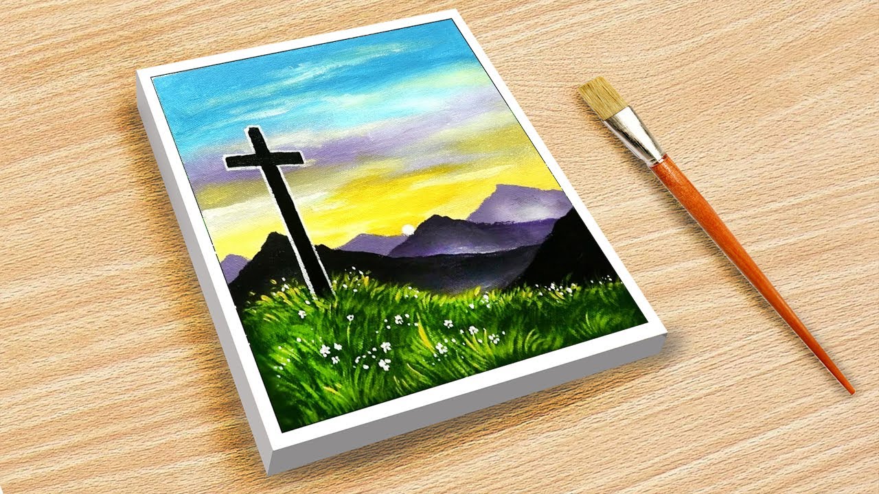 Easter- Holy Cross Acrylic Painting - Step by Step / Daily Art Challenge#241