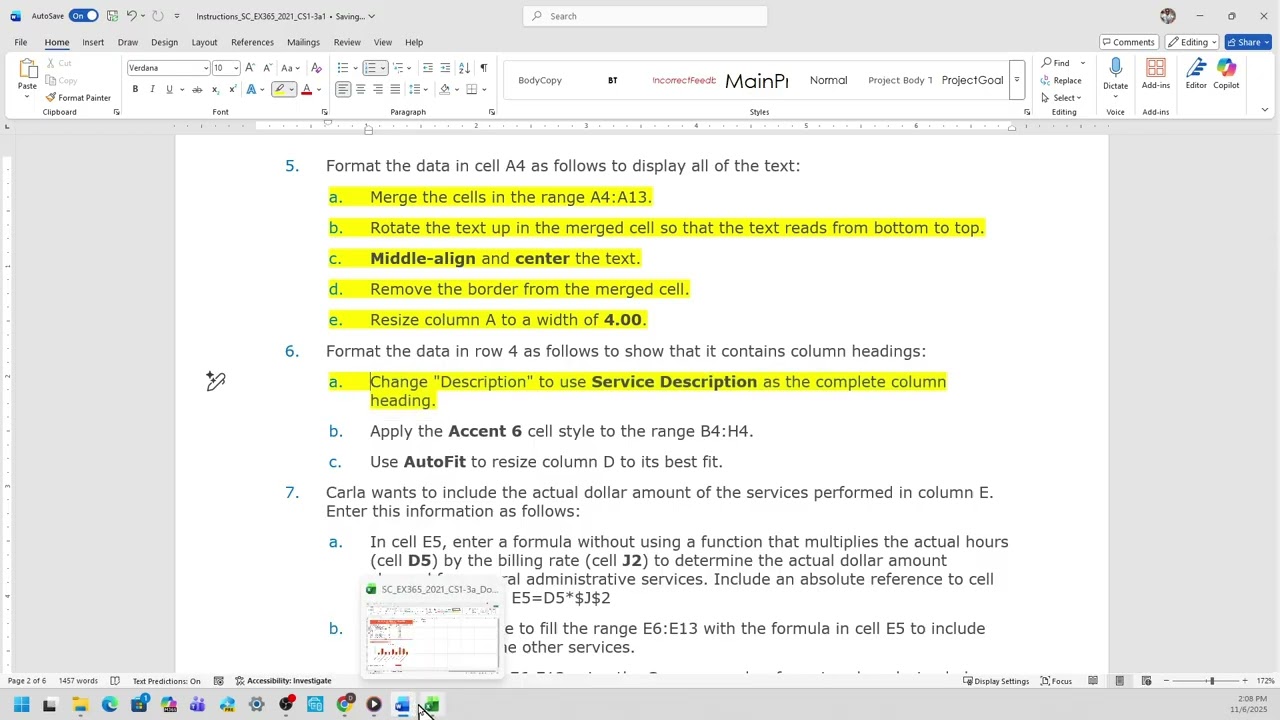 Excel 365/2021, модуль 1–3, проект 3a. Создание формул с функциями