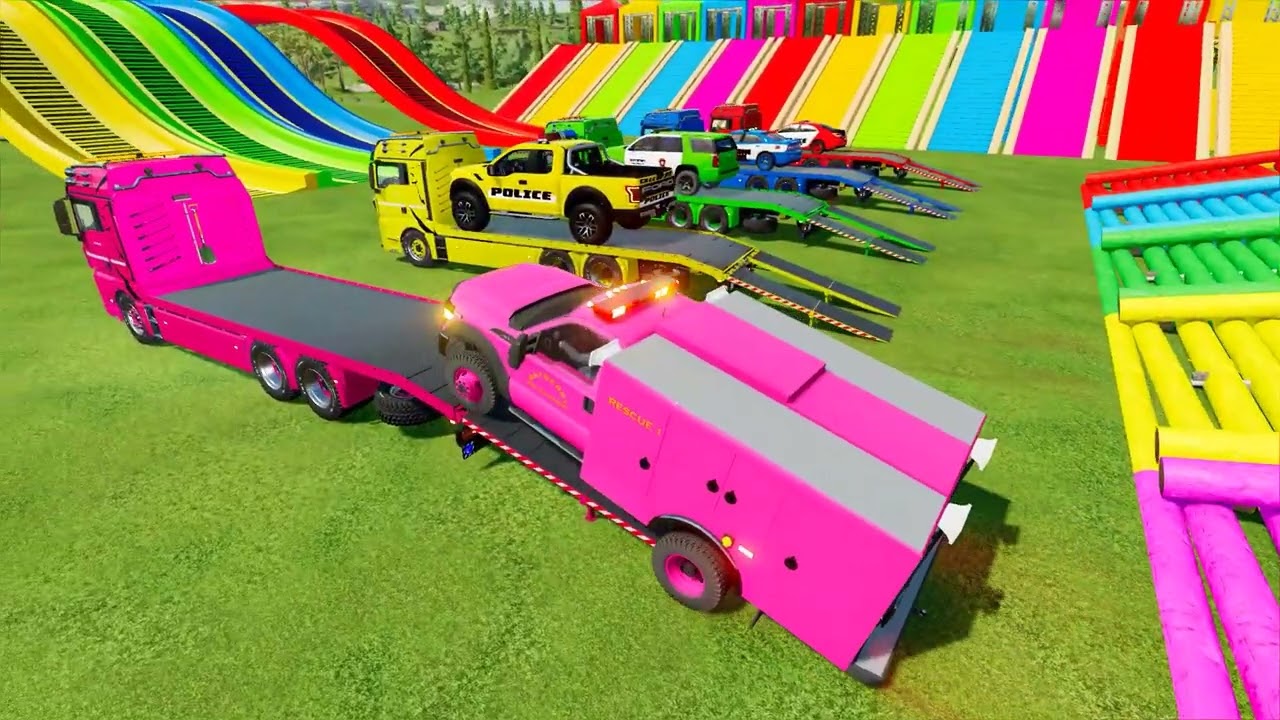 Chevrolet, Dodge, Tahoe, Ford Raptor, Ford Rescue With Transport Man Trucks