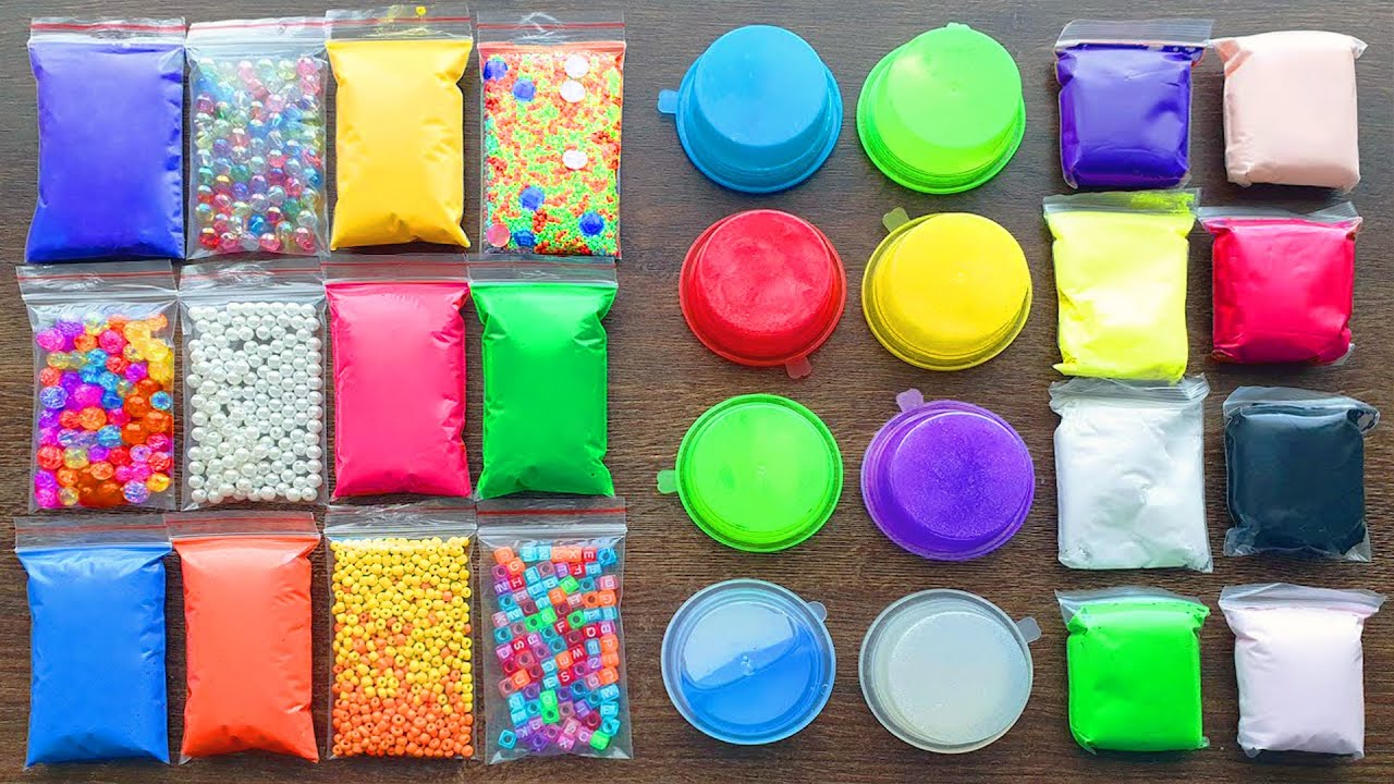 Making Slime with Bags and Clay and Store Bought Slime - Izabela Stress