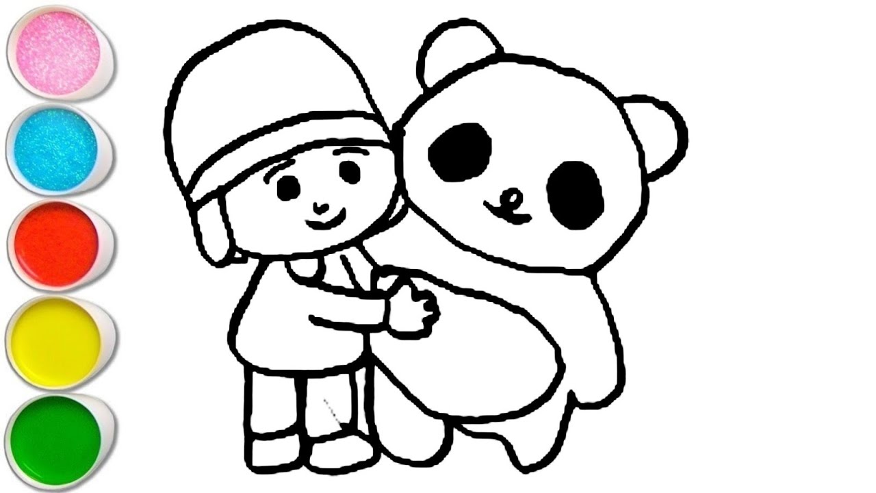 Cute pocoyo with panda drawing, painting and Coloring For Kids and Toddlers_easy drawingg 