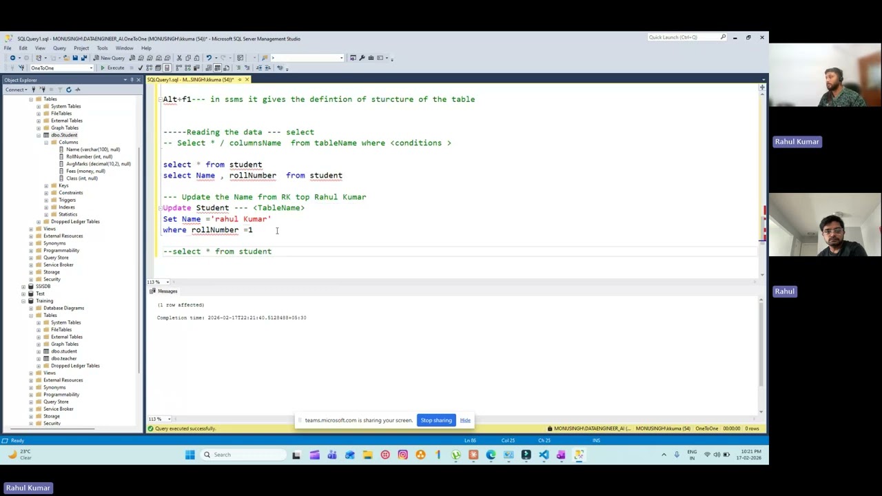 Day 1- DML ( Data Manipulation language) SSIS + SQL TRAINING