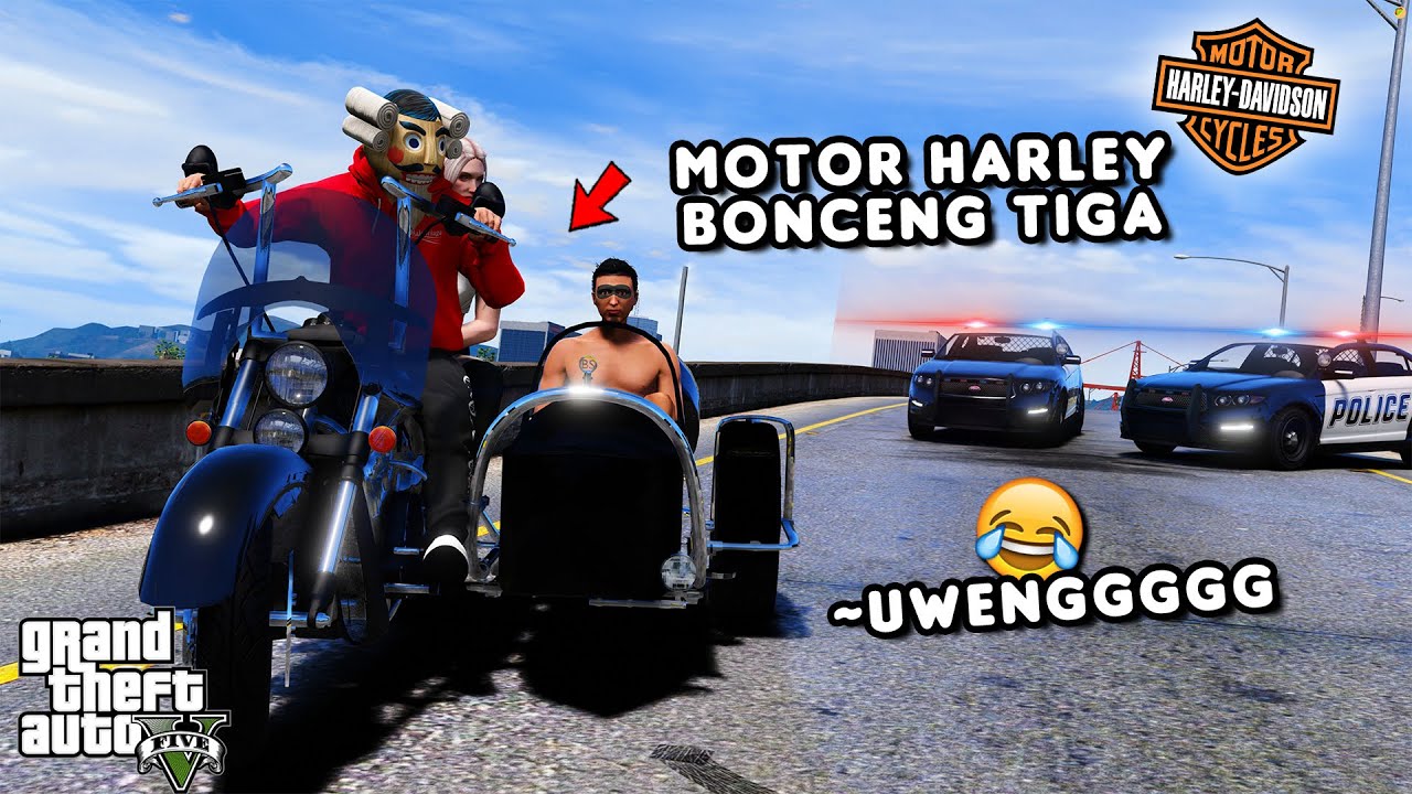 MOTOR HARLEY BONCENG 3 VS POLISI - GTA 5 ROLEPLAY