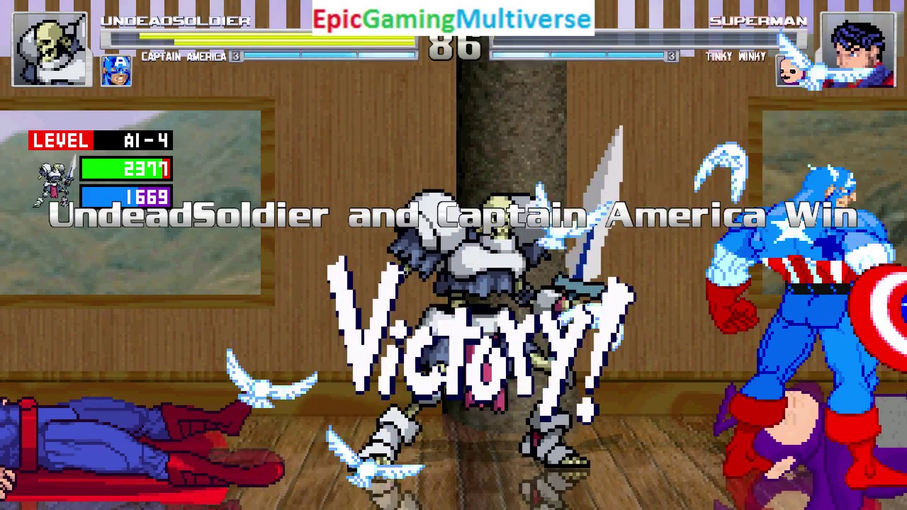 Captain America And Undead Soldier VS Superman & Tinky-Winky The Teletubby In A MUGEN Match / Battle