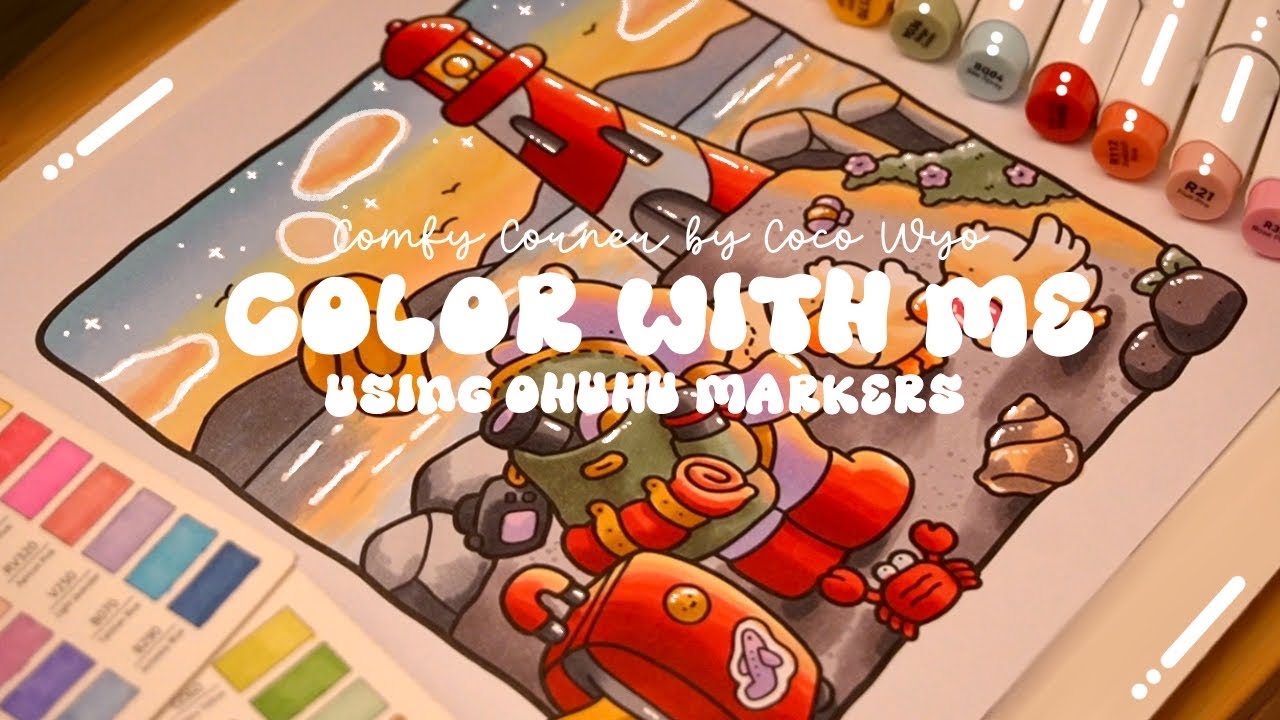 Color with me (ASMR) 🛟🌅 'Comfy Corner' by Coco Wyo ✨ Using Ohuhu markers 🌱✏️ #adultcoloring #asmr