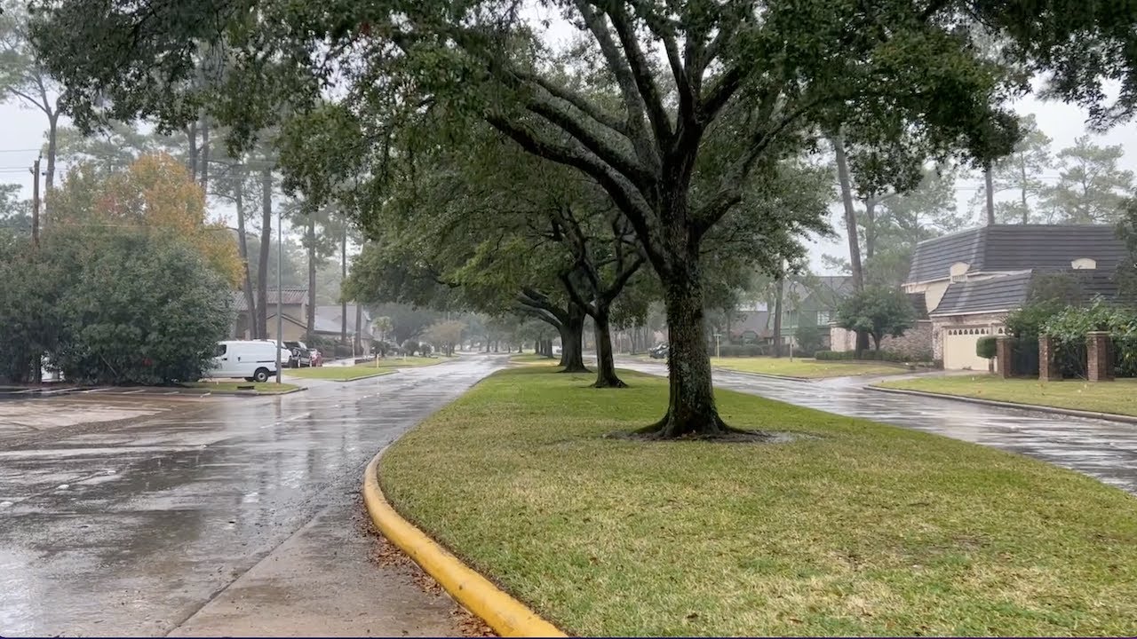 Rain Walk in the Peaceful Village of Champion Forest, North Houston, Texas, USA
