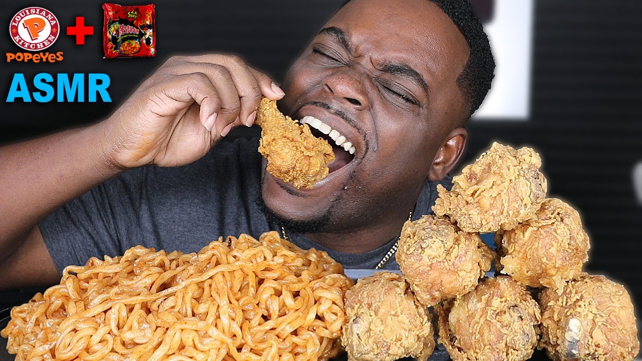 BEAST FEAST TRIES POPEYES WITH SPICY NOODLES!