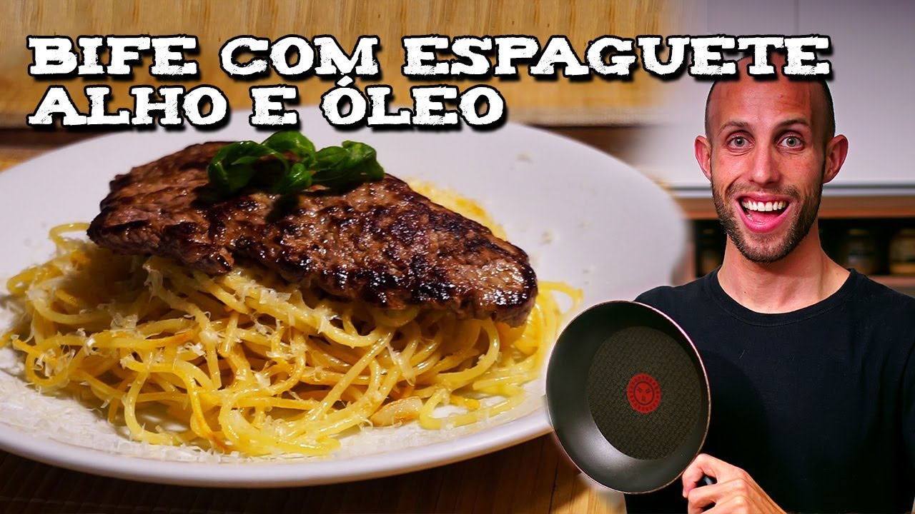 Bife de alcatra grelhado com espaguete alho e óleo