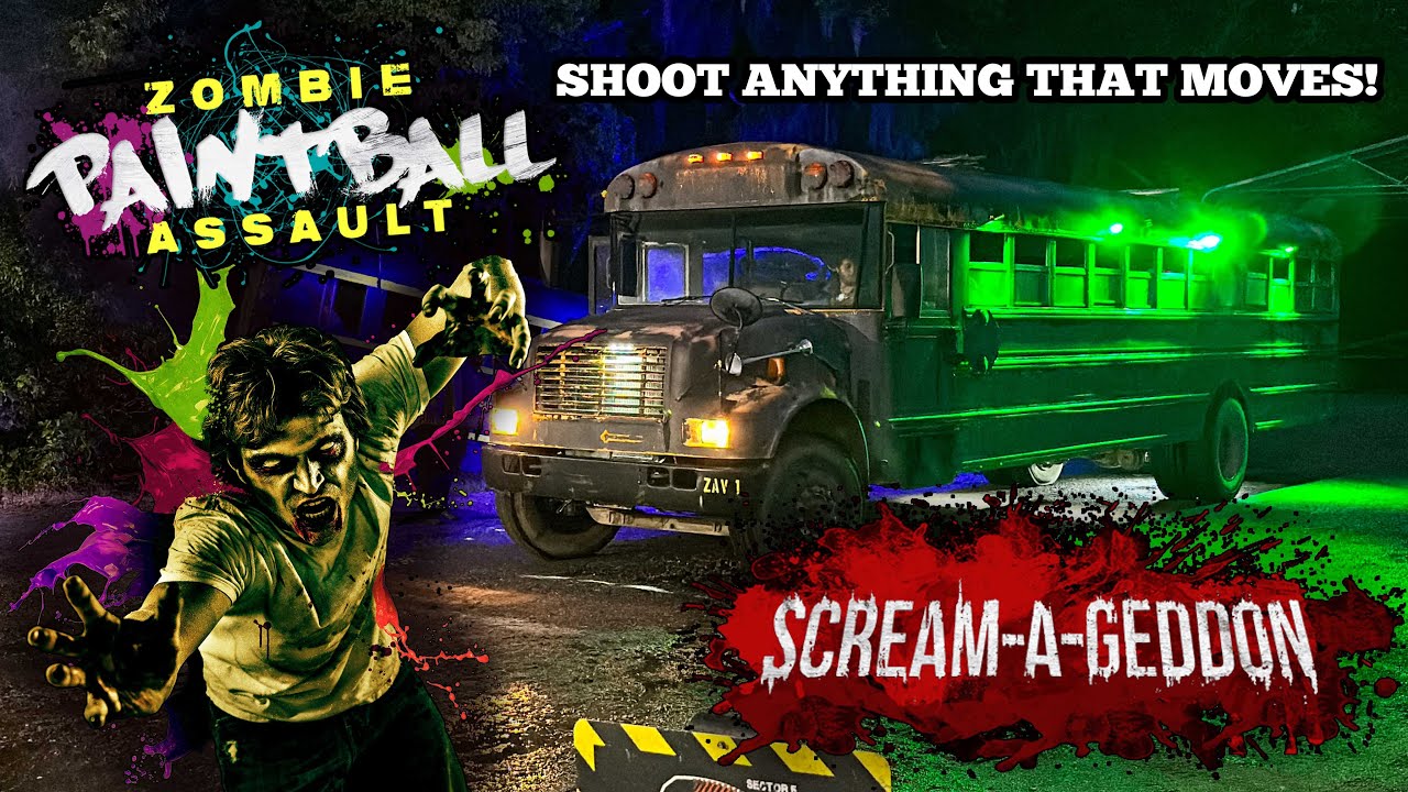 Пробейтесь сквозь пейнтбольную атаку зомби в Scream-A-Geddon! Ужасное приключение!