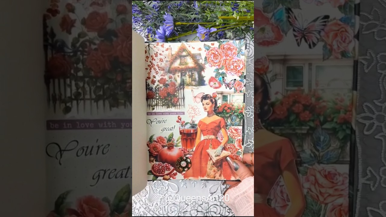 ASMR |❤️ Red theme ❤️ | Creative Journal | journal with me!#journal #asmr #scrapbook #art  #fun