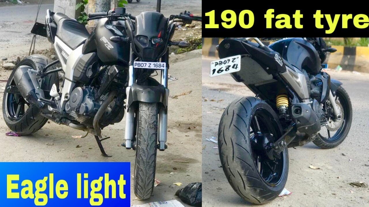 Yamaha FZ Modified | 190 Fat Tyre in Yamaha FZ | Eagle lights for bikes