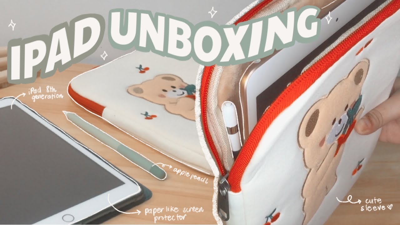 🍎iPad 8th gen. unboxing (rosegold) + apple pencil, paper like screen protector & cute accessories✏️✨