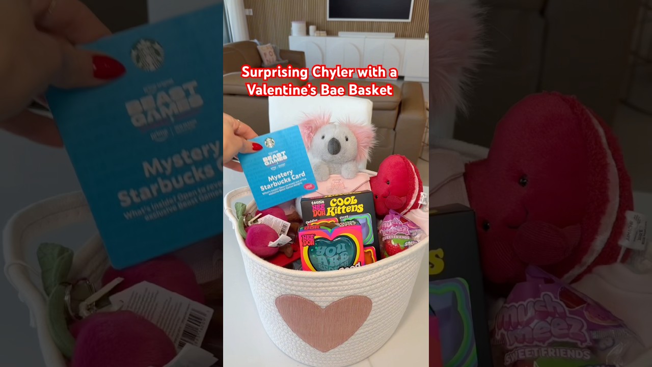 Surprising Chyler with a Valentine&rsquo;s BAE BASKET! #valentines #shopping #haul #jellycat #starbucks