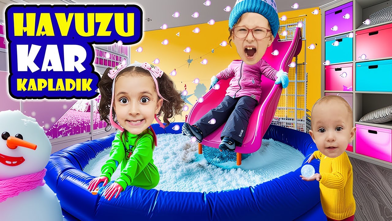 HAVUZU KAR İLE KAPLADIK !! BAHAR BANU ALYA ÇOK SEVİNDİ !!