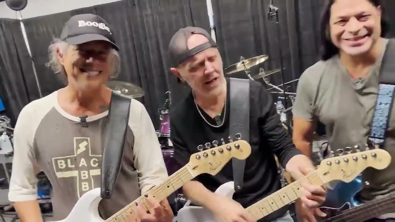 Metallica felicitando a Juanes por su cumpleaños y su Luna White Stratocaster