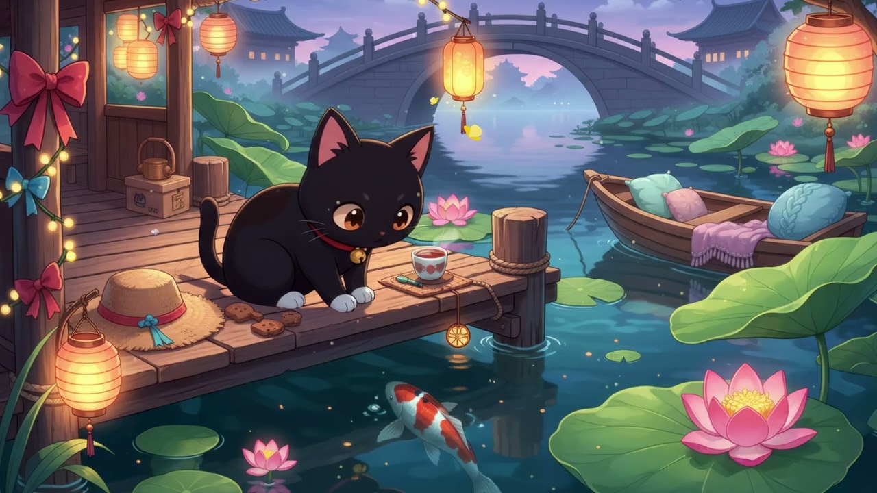 Milo's Peaceful Lakeside Retreat 🏮 Cozy Lofi Hip Hop 🐾 Japanese Twilight Dreams with Tea