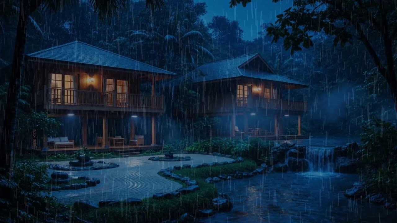 INSANE Downpour on Wooden House in the Forest 🌲🌧️ River Ambience for Relaxing Sleep