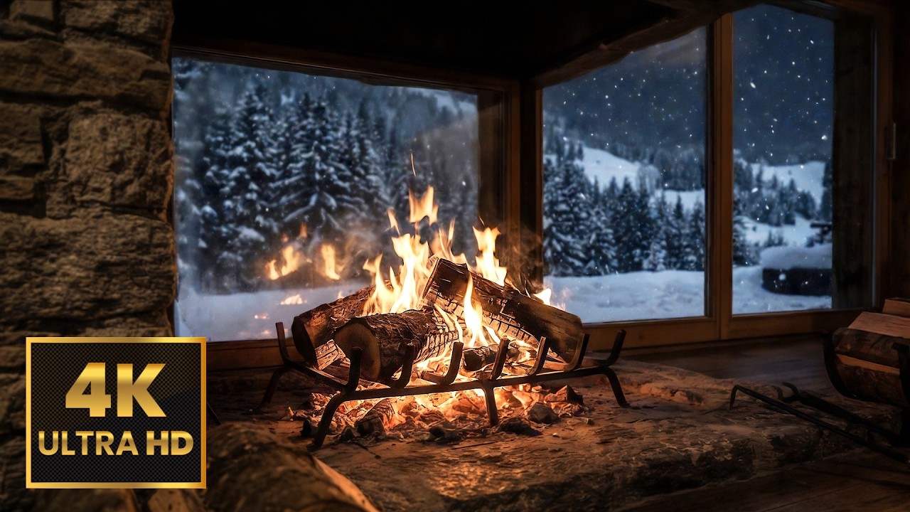 Cozy Winter Hearth 🔥❄️ [4 Hours | No Music] Crackling Fireplace & Soft Snow for Focus & Reading