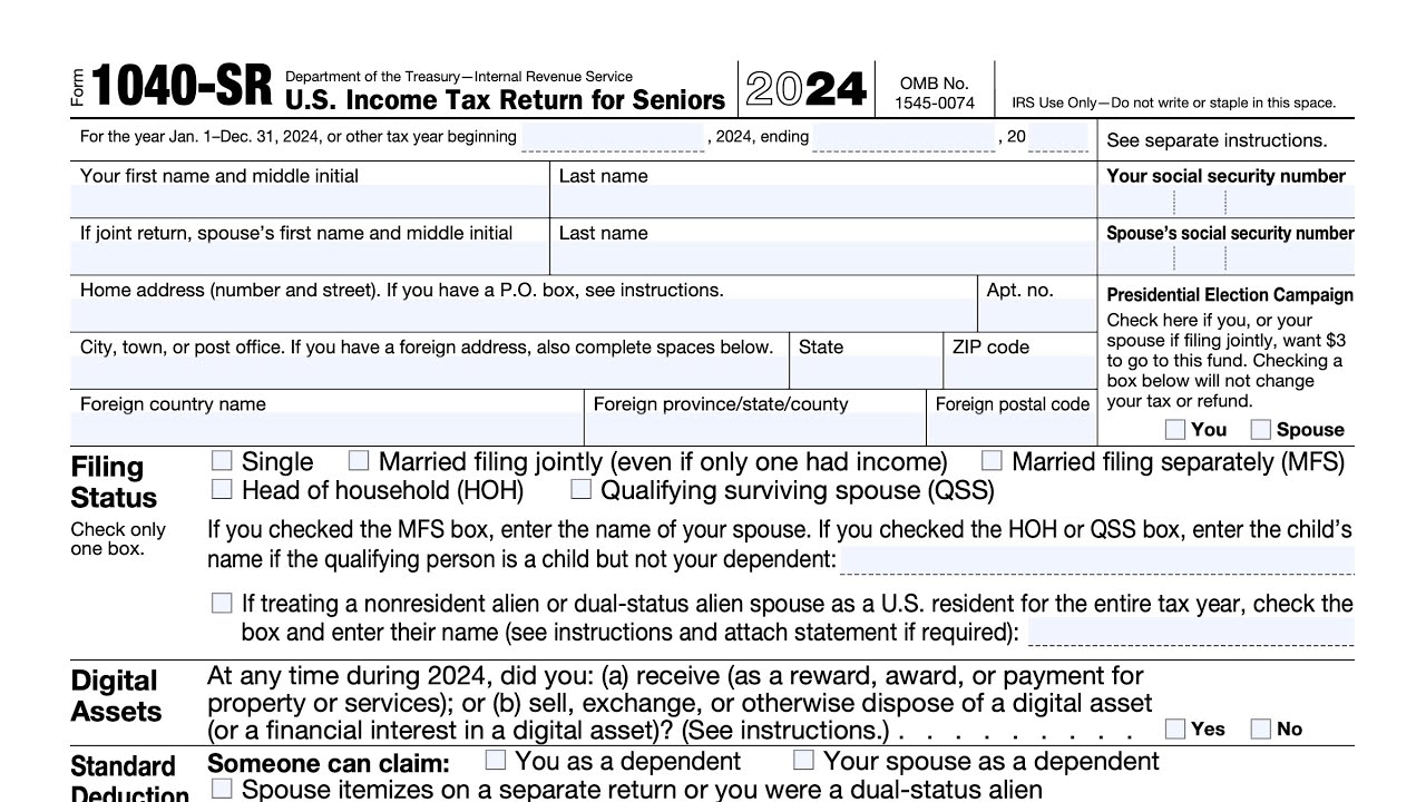 IRS Form 1040-SR walkthrough (U.S. Income Tax Return for Seniors)