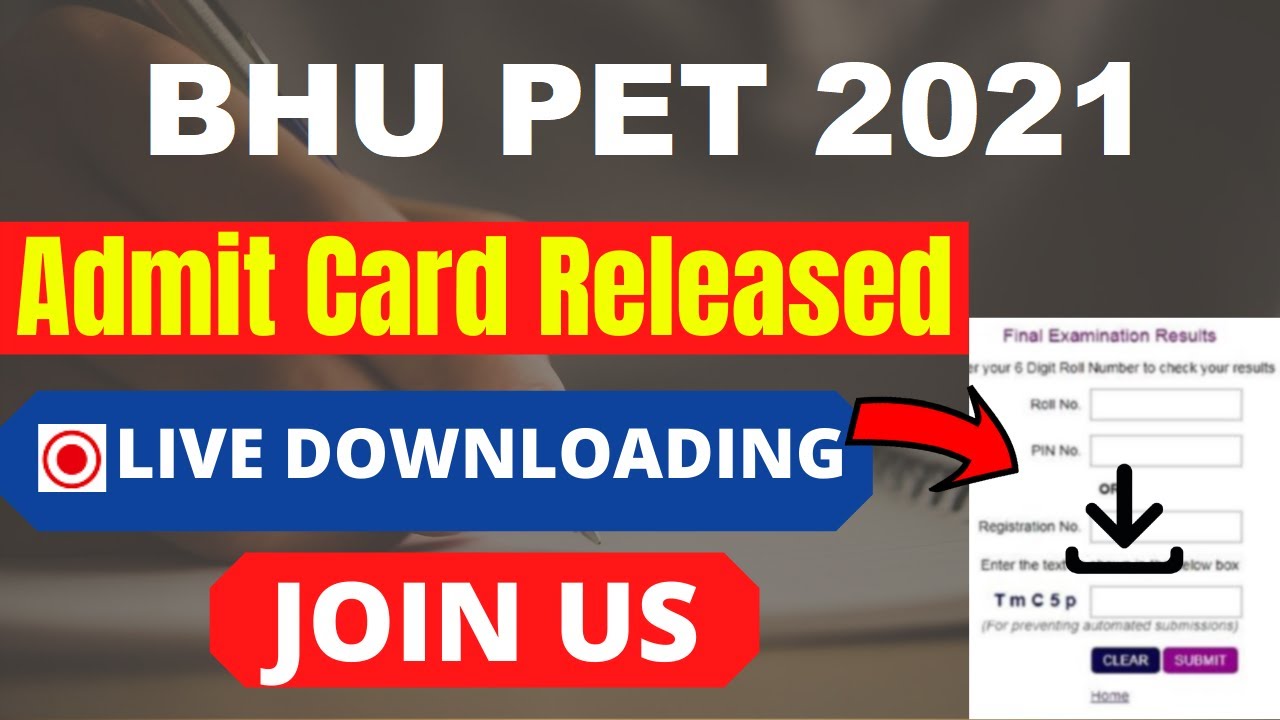 BHU PET 2021 Admit Card (Released) &ndash; Download NTA BHU PG 2021 Hall Ticket Here