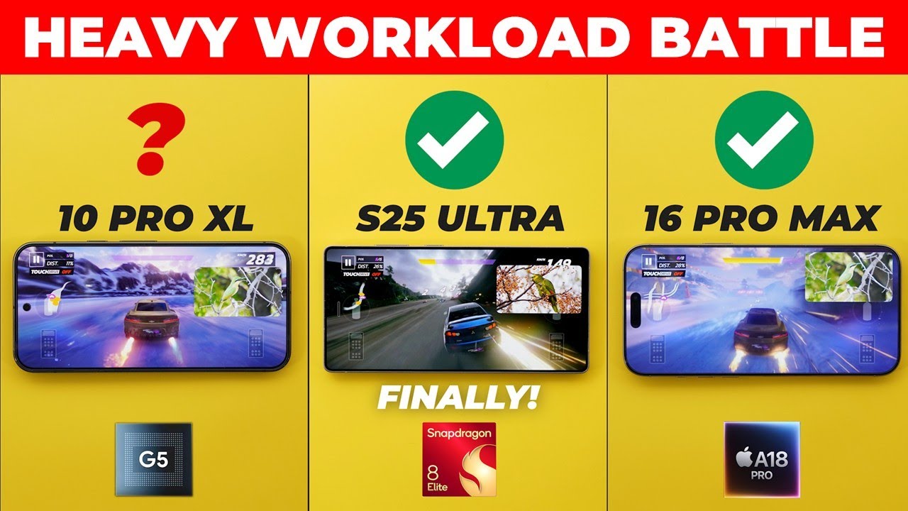 Pixel 10 Pro XL vs S25 Ultra vs iPhone 16 Pro Max - Heavy Workload Test (Speed, Battery & Thermals)