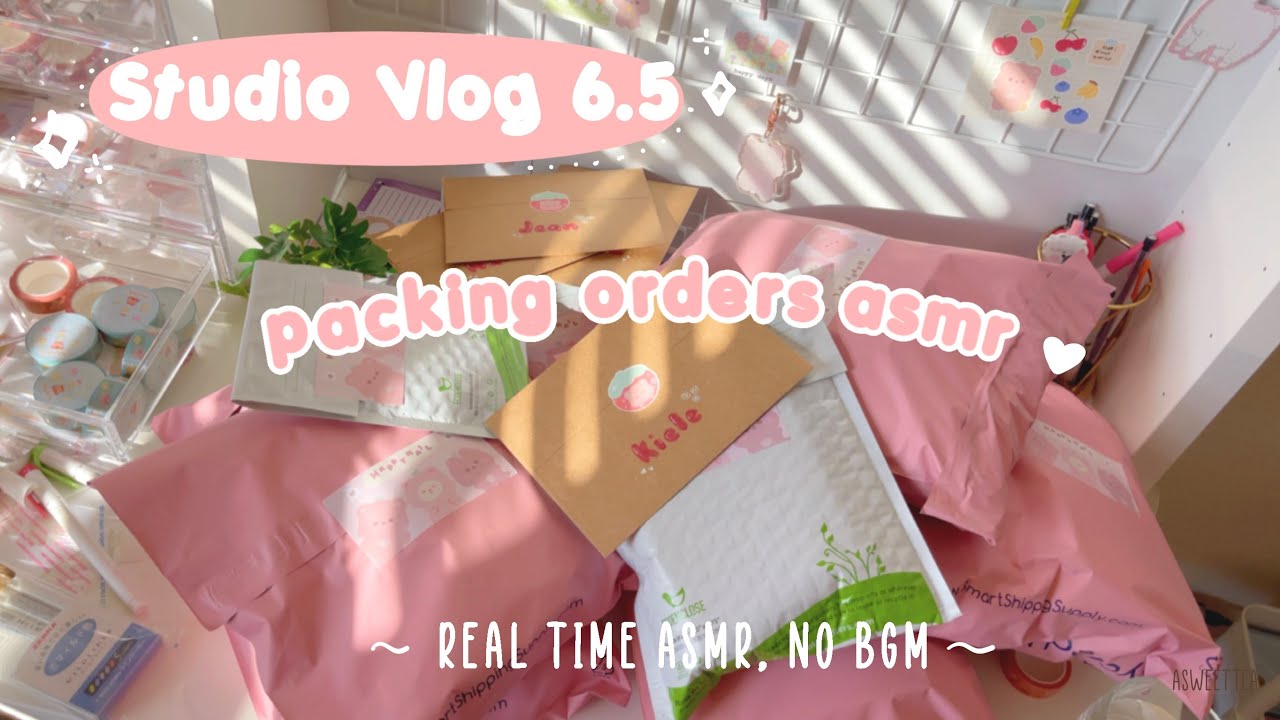 Small business real time packing orders asmr, no bgm | Studio Vlog 6.5: packing my sticker orders