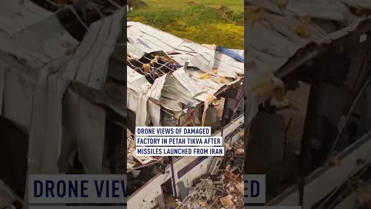 Drone views of damaged factory in Petah Tikva after missiles launched from Iran