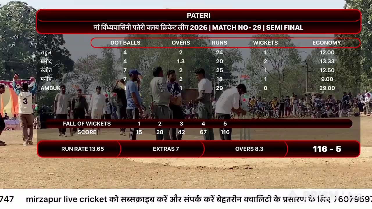 सेमीफाइनल नदीहार vs पतेरी माँ विंध्यवासिनी पतेरी क्लब क्रिकेट लीग