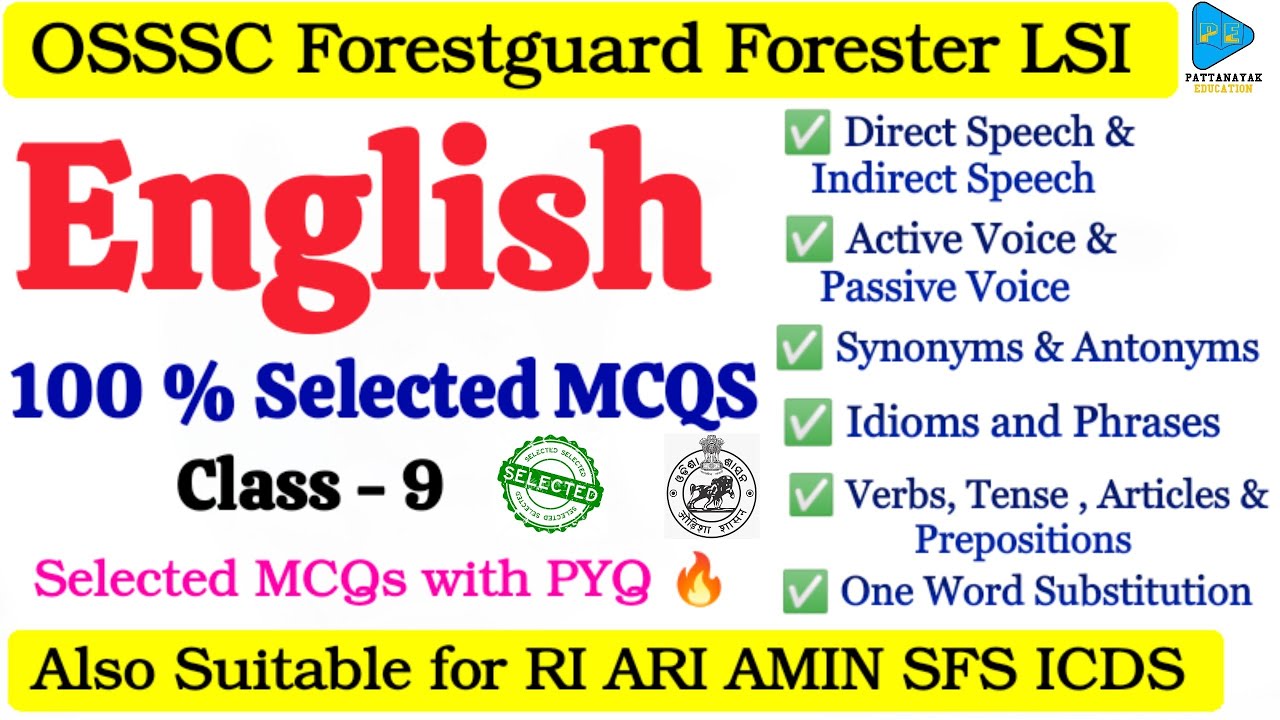 English Grammar Syllabus wise Selected Questions for Forestguard Forester LSI RI ARI AMIN SFS ICDS