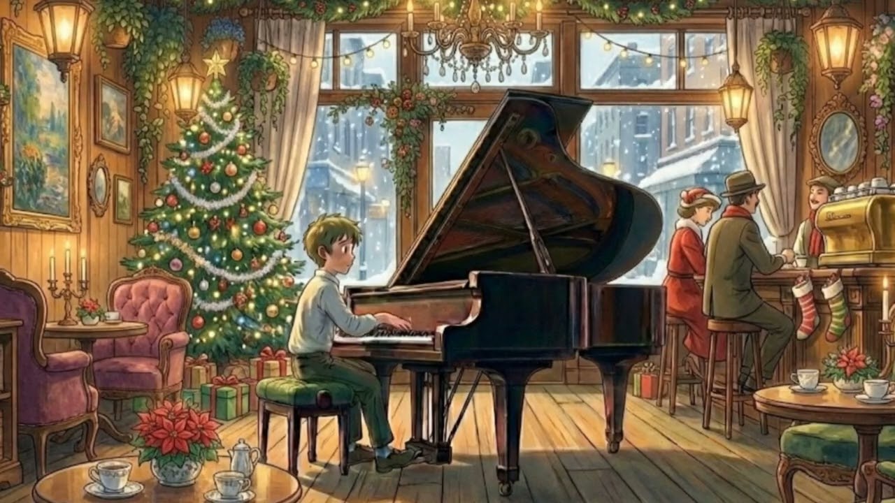 Cozy Winter Jazz Piano - Relaxing Coffee Shop Ambience for Study & Work❄️
