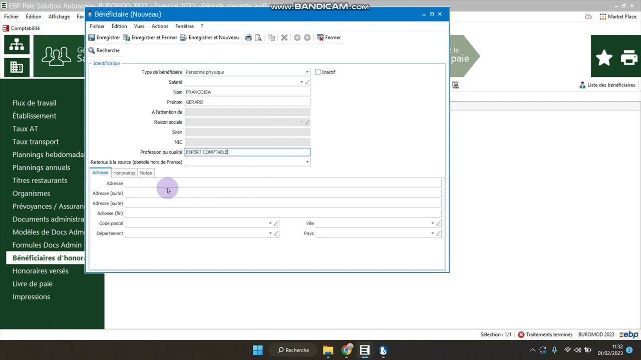 SAISIE DES HONORAIRES SUR EBP PAIE