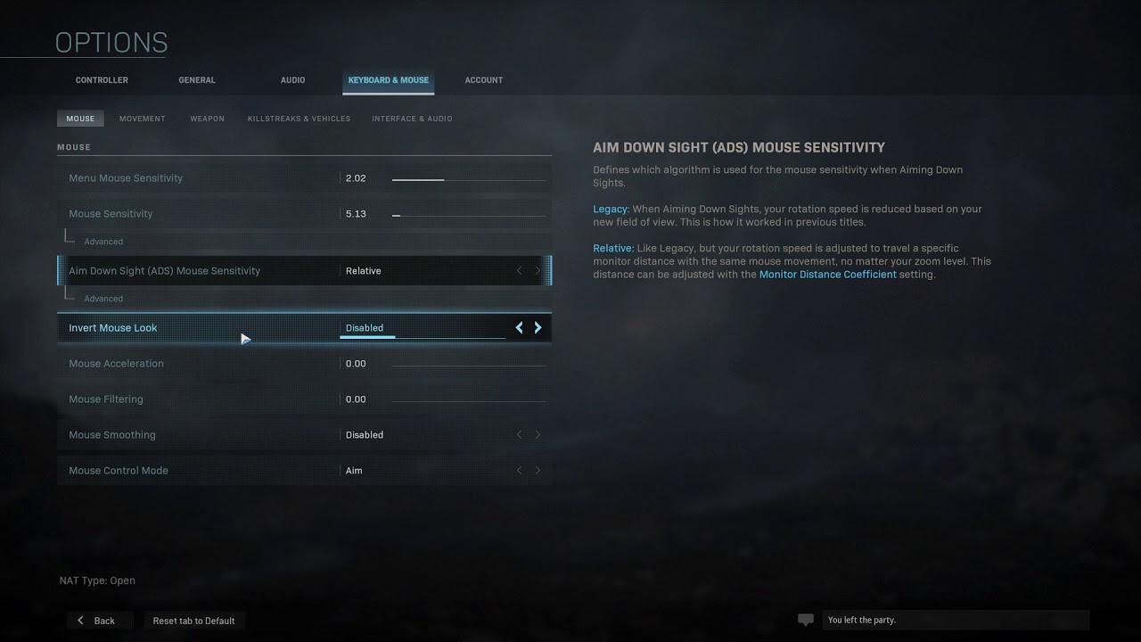 Call of Duty Modern Warfare mouse and keyboard console settings
