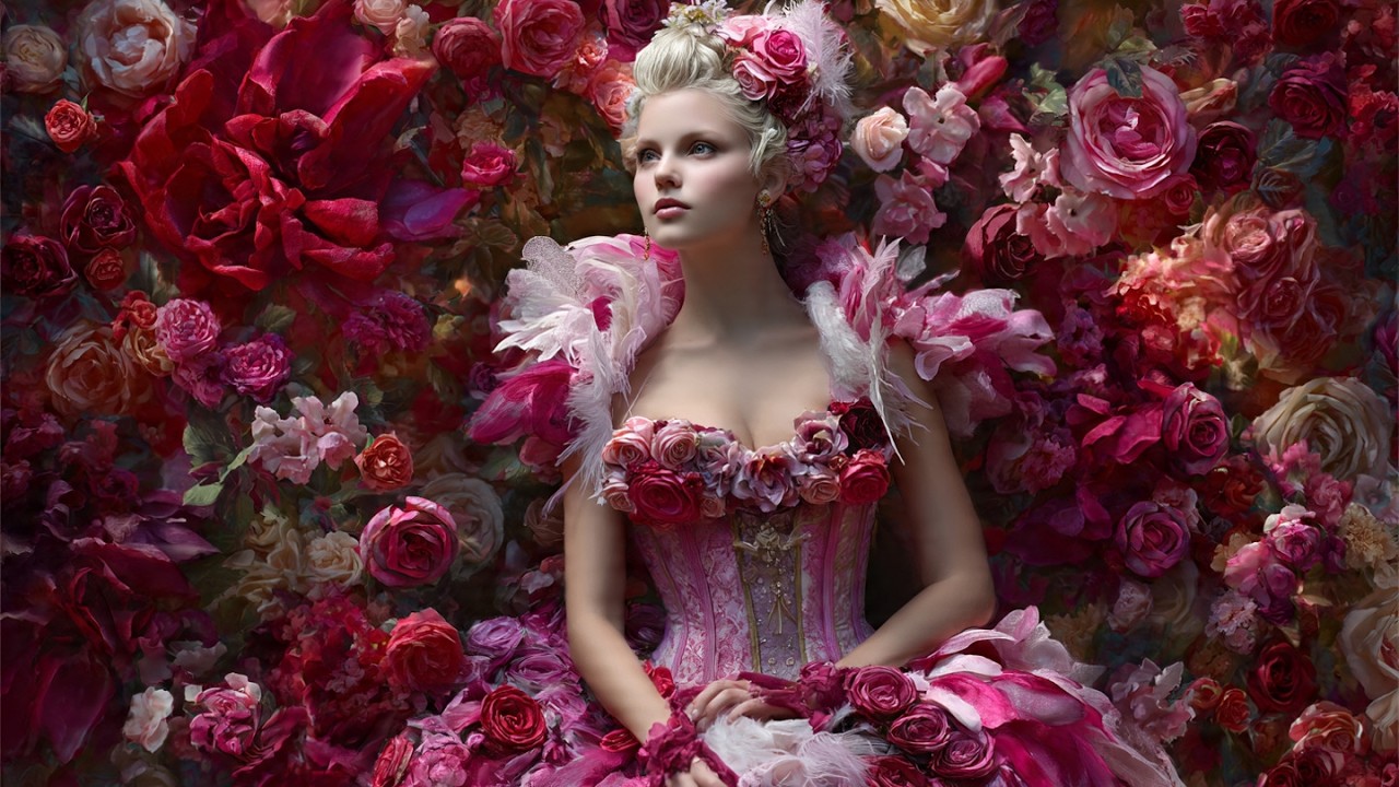 🌹 Robes Pétales de Rose #robes #womanpower #symbols #aiart #gown #rose #girl #fairytales #8mars