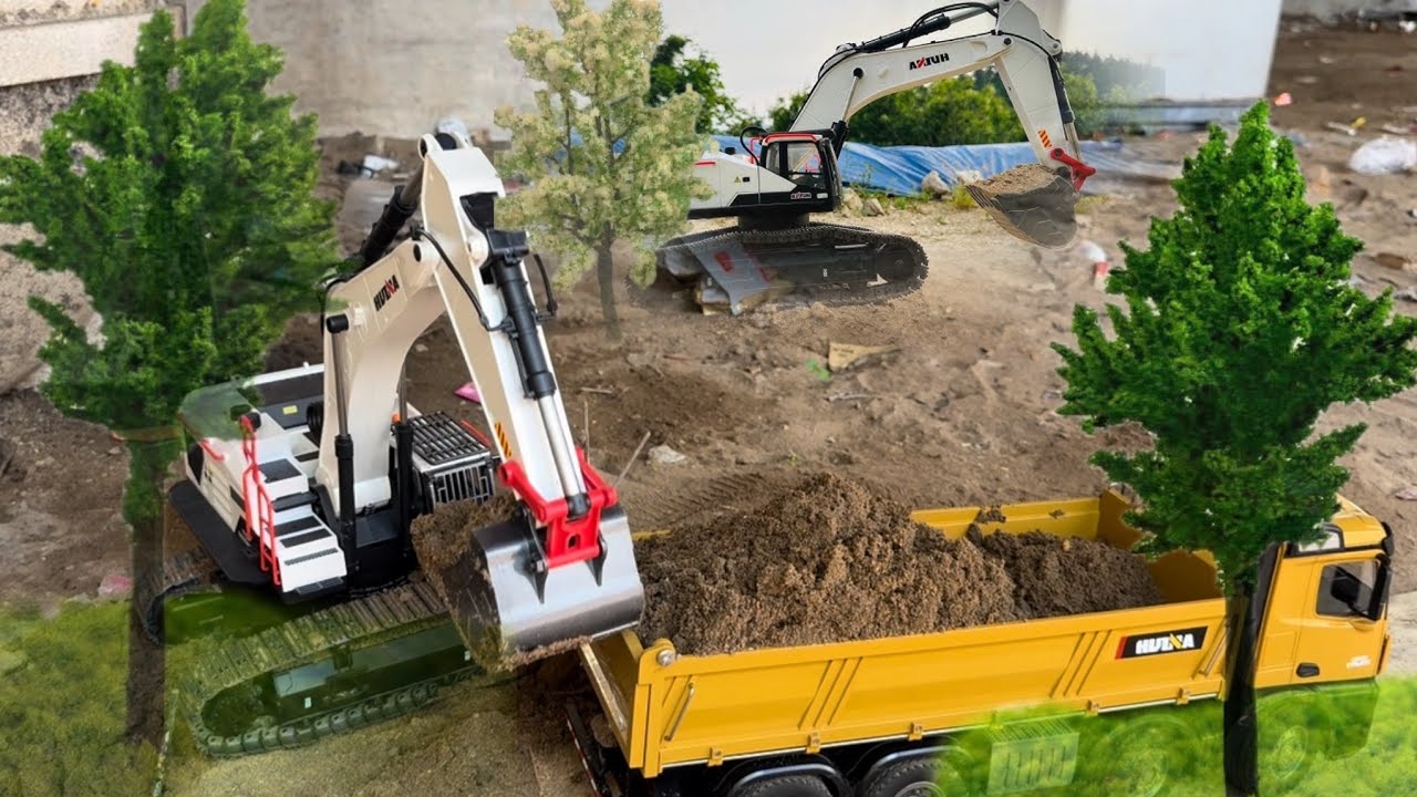 New project: creating a canal using many machines RC Dump Trucks & Excavators Huina1594//2026