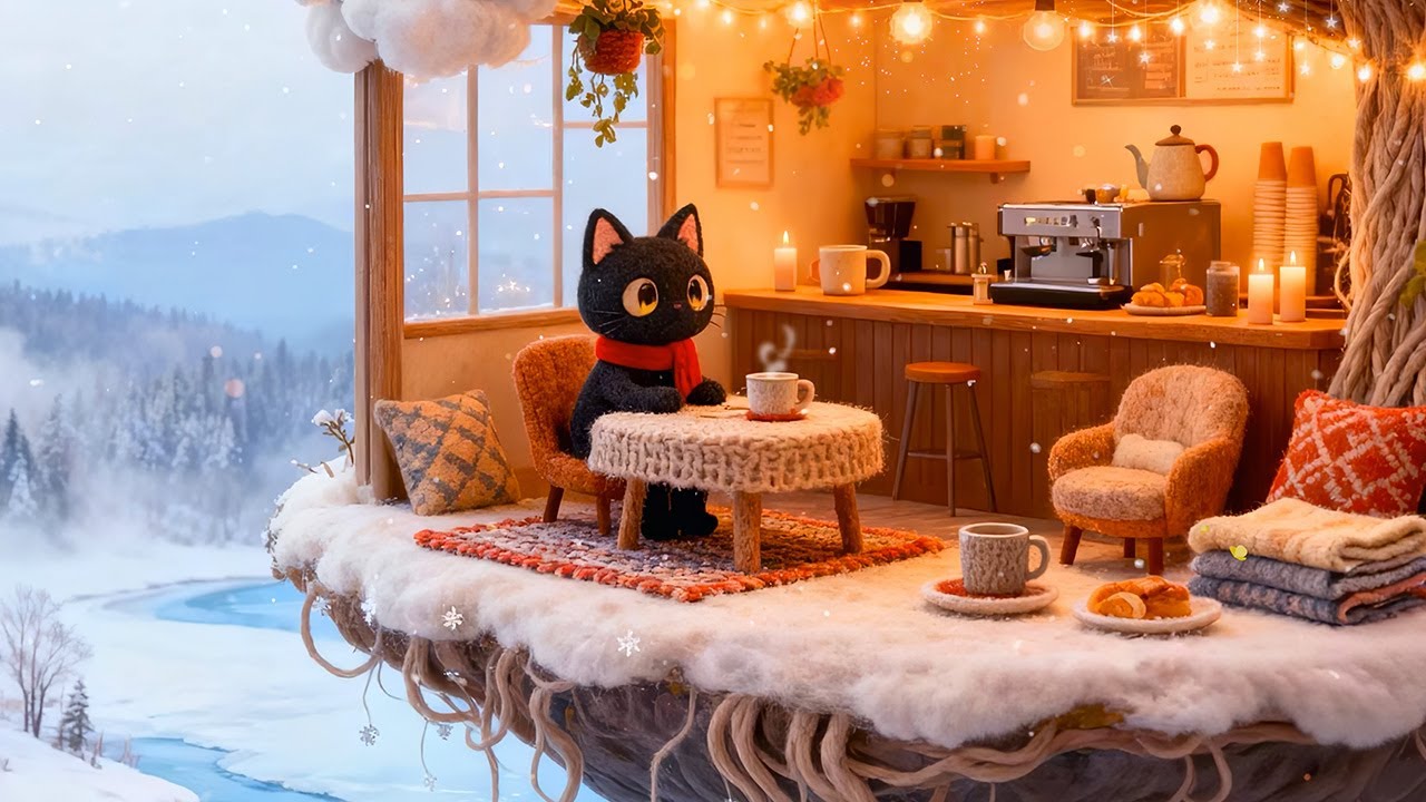 Cozy Winter Cafe With Cat 🐱 Lofi Music for a Snowy Day ❄️ Lofi Cat Beats to Stay Warm