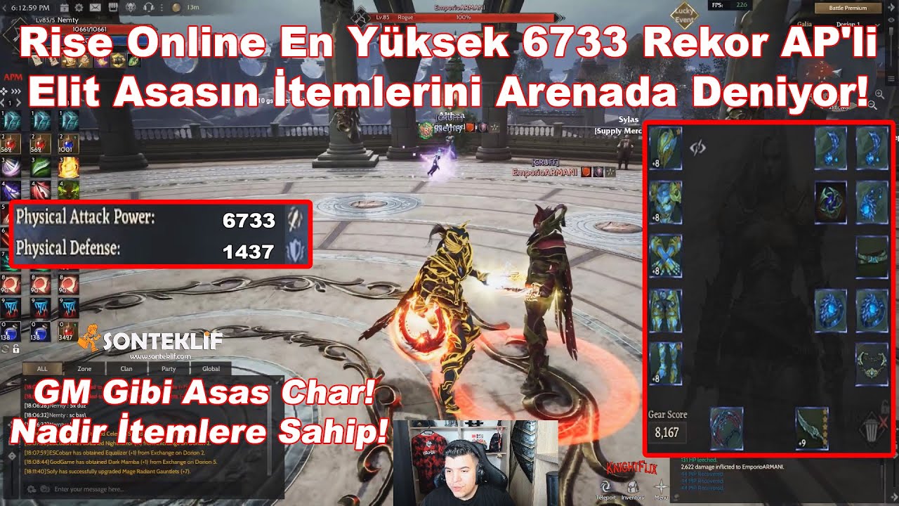 Yahel - Rise Online En Yüksek 6733 Rekor AP'li Elit Asasın İtemlerini Arenada Deniyor! | Rise Online