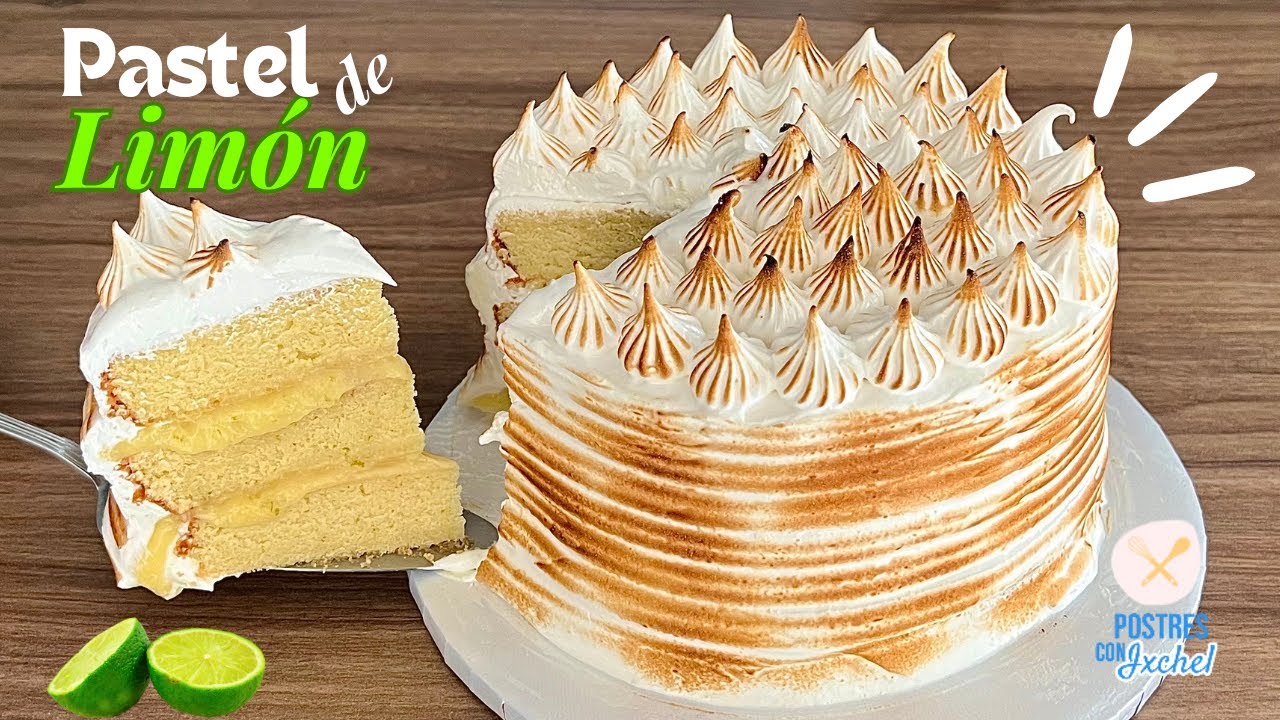 PASTEL SUAVE Y ESPONJOSO RELLENO DE CURD DE LIMÓN Y CUBIERTO DE MERENGUE SUIZO | POSTRES CON IXCHEL