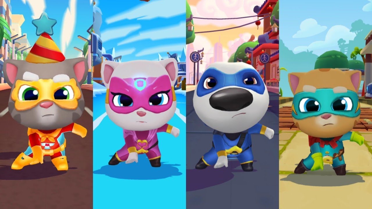 Talking Tom Hero Dash - Ginger Vs Tom Vs Hank Vs Angela Chasing Rakoon In Bosses Sky Worlds Android 