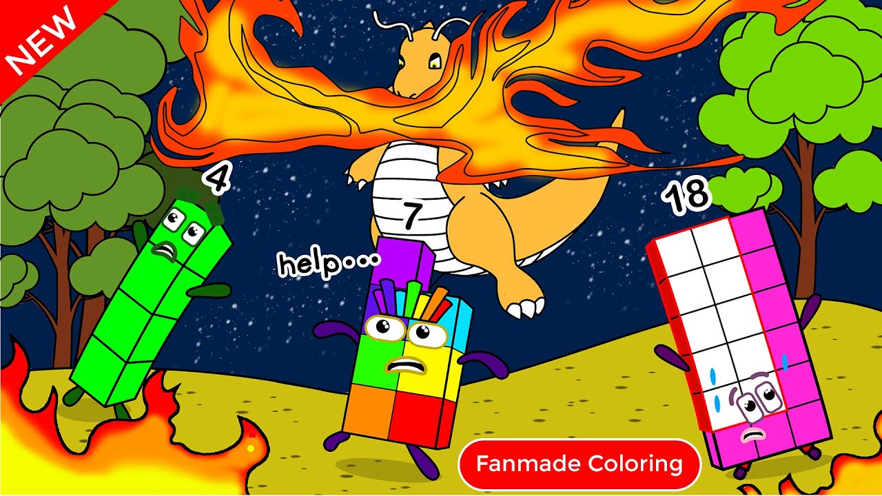 Hurry Up!! Dragonite Prepares To Spit Fire | Numberblocks Fanmade Coloring Story
