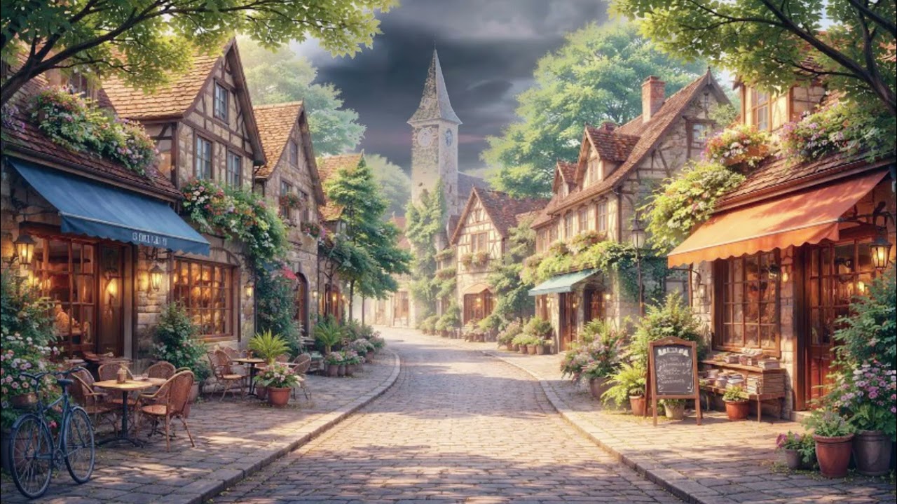 Quiet Cobblestone Morning | Peaceful Town Ambience & Calming Music 