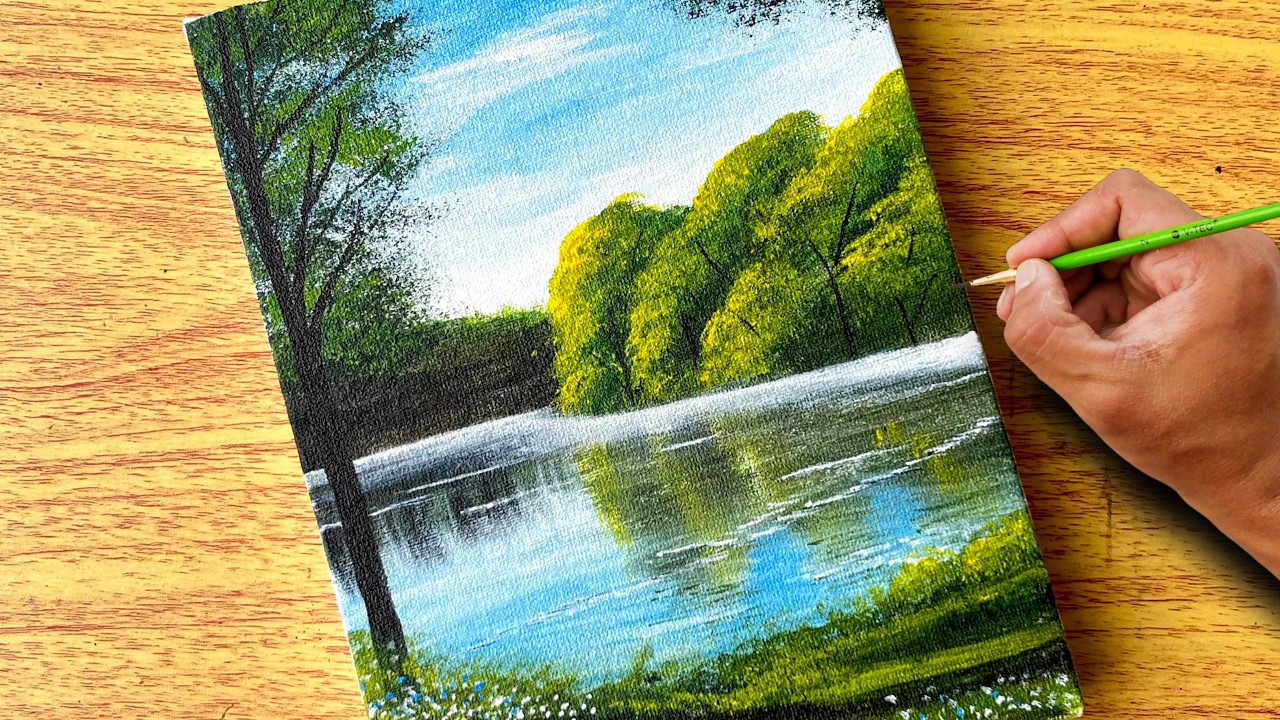 Peaceful Lake Painting / Canvas Painting / Painting Tutorial