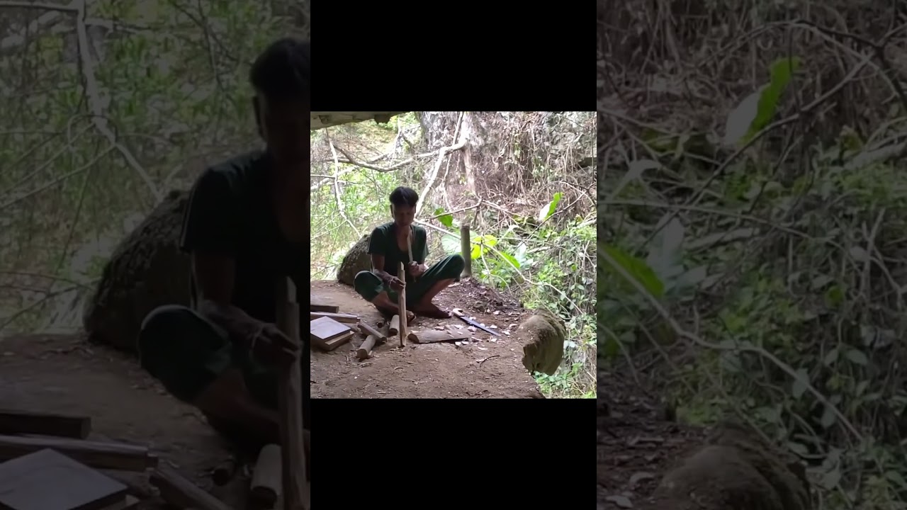 Building a Primitive Wooden Shelter in the Woods 🪵🏕️