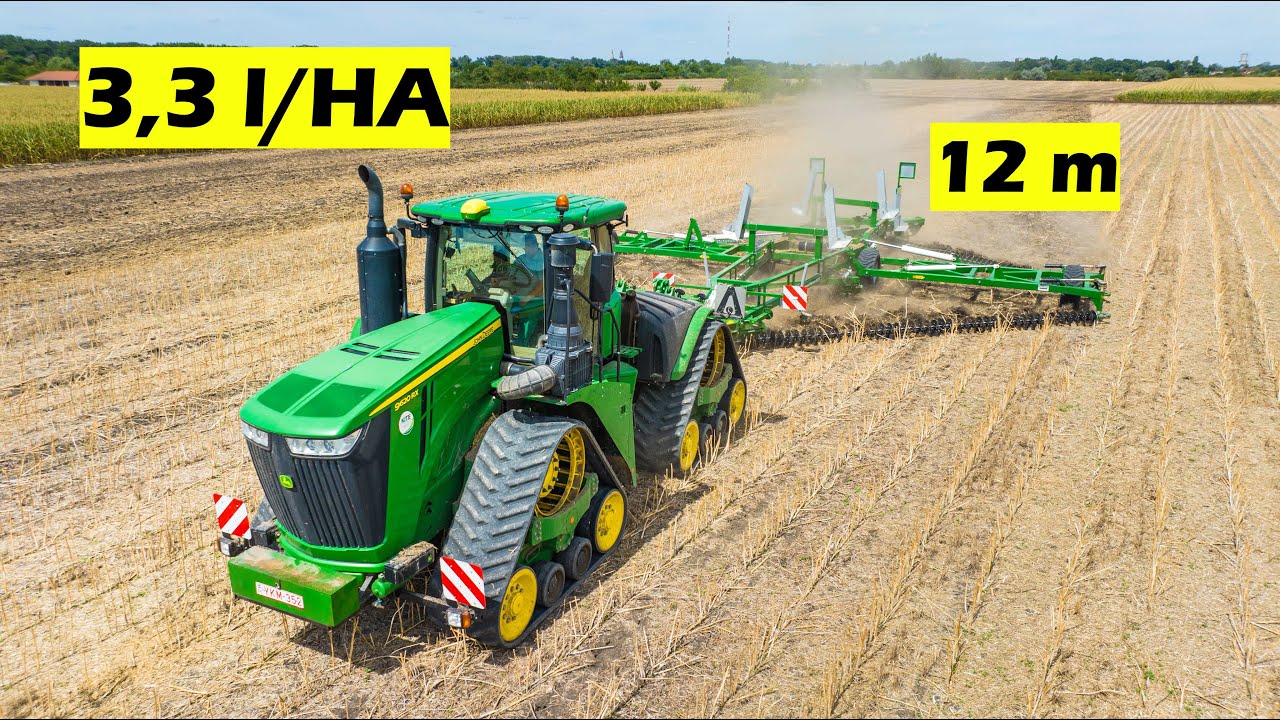 John Deere 9620RX + KELLY láncos-tárcsa | 12 méter - 3,3 l/ha | Tökéletes ultra sekély tarlóhántás