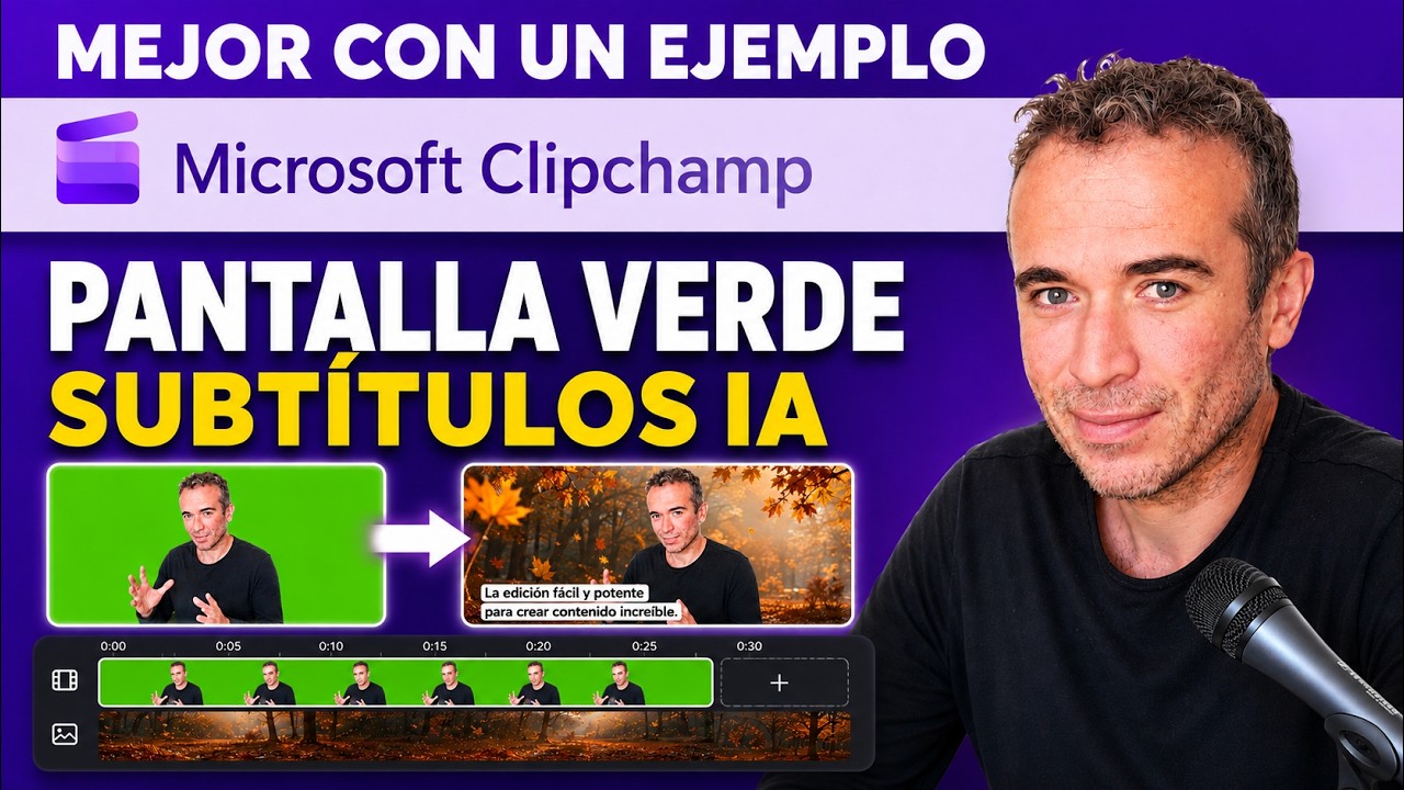 Clipchamp, tutorial en español parte 2. Subtítulos automáticos, pantalla verde y capas.