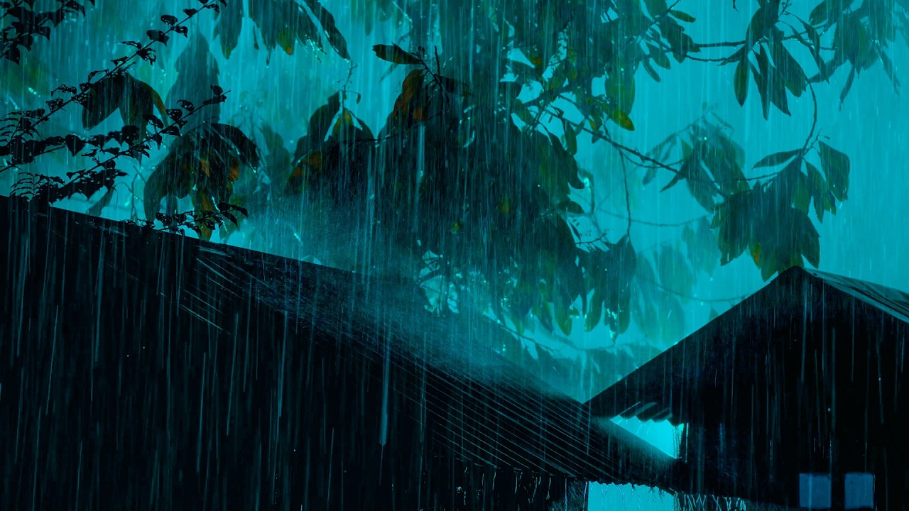 Rain Hammering the Metal Roof ⛈️ Darkness Lit by Distant Thunder