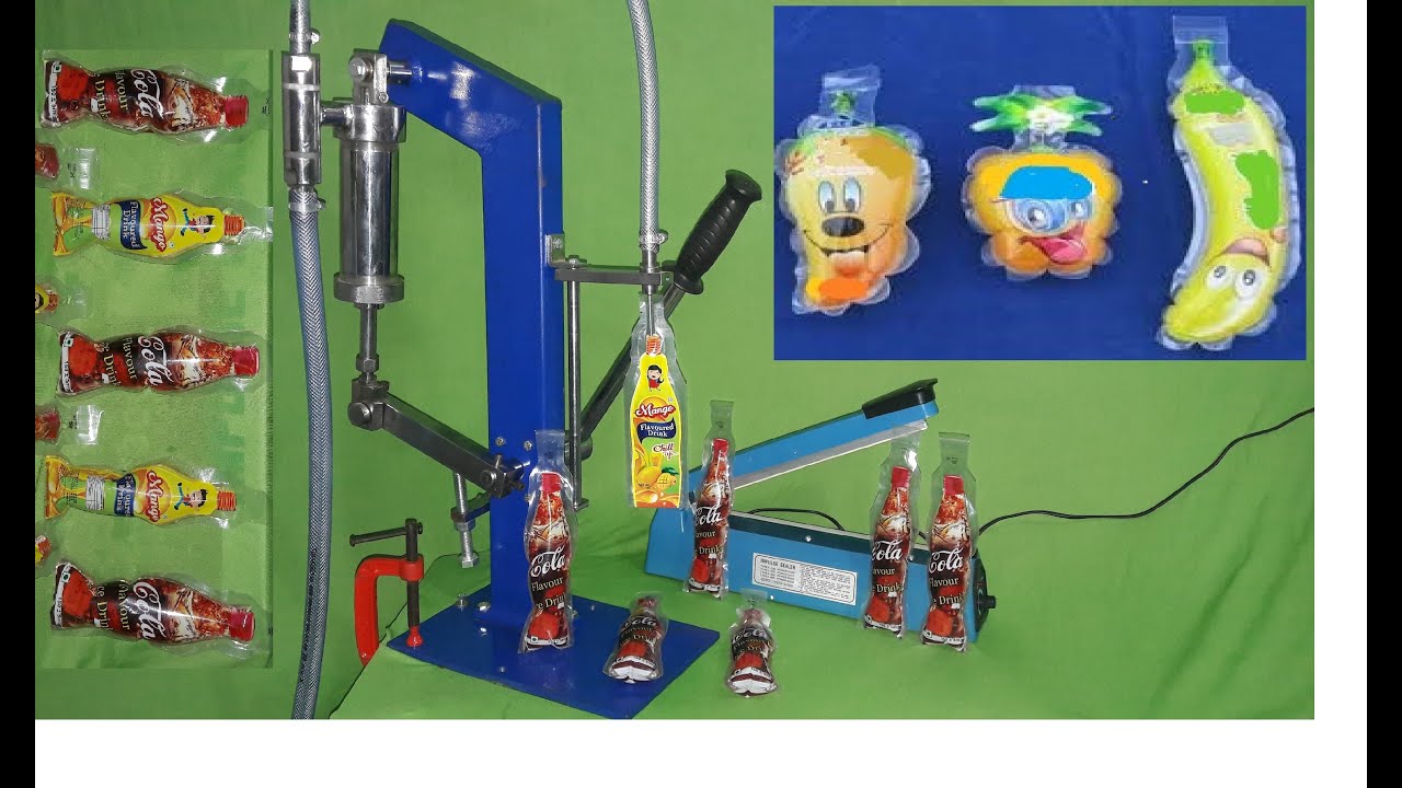 POUCH FILLING AND SEALING MACHINE - JUICE FILLING FOR FRUIT SHAPE POUCHES / PRESHAPED SPOUT POUCHES.