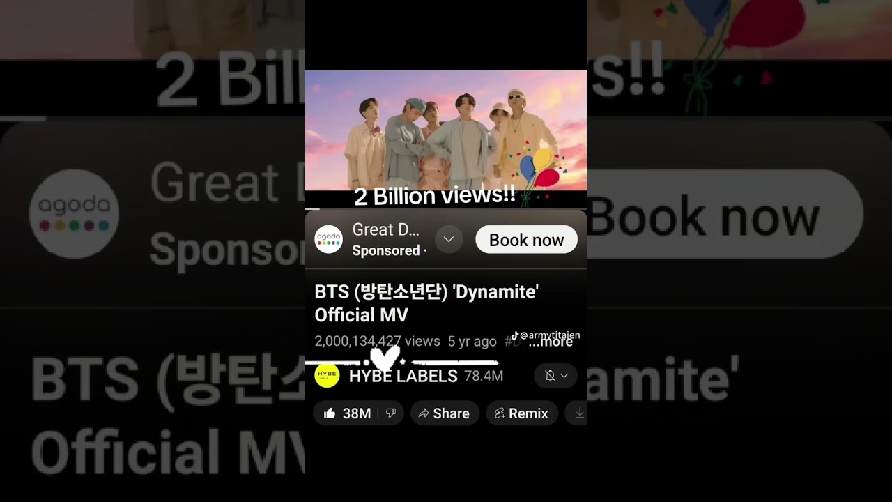 hooray we made it! congrats BTS and ARMY, Dynamite reached the 2 Billion views in Youtube!!