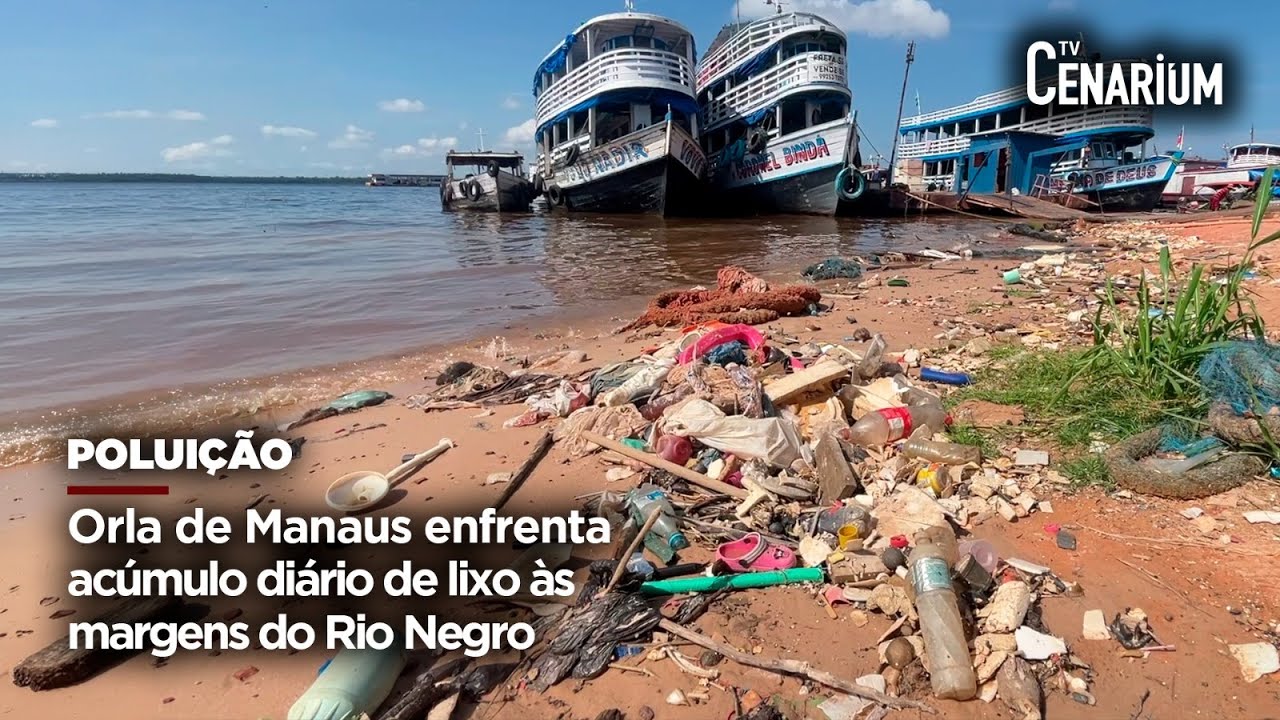 Orla de Manaus enfrenta acúmulo diário de lixo às margens do Rio Negro